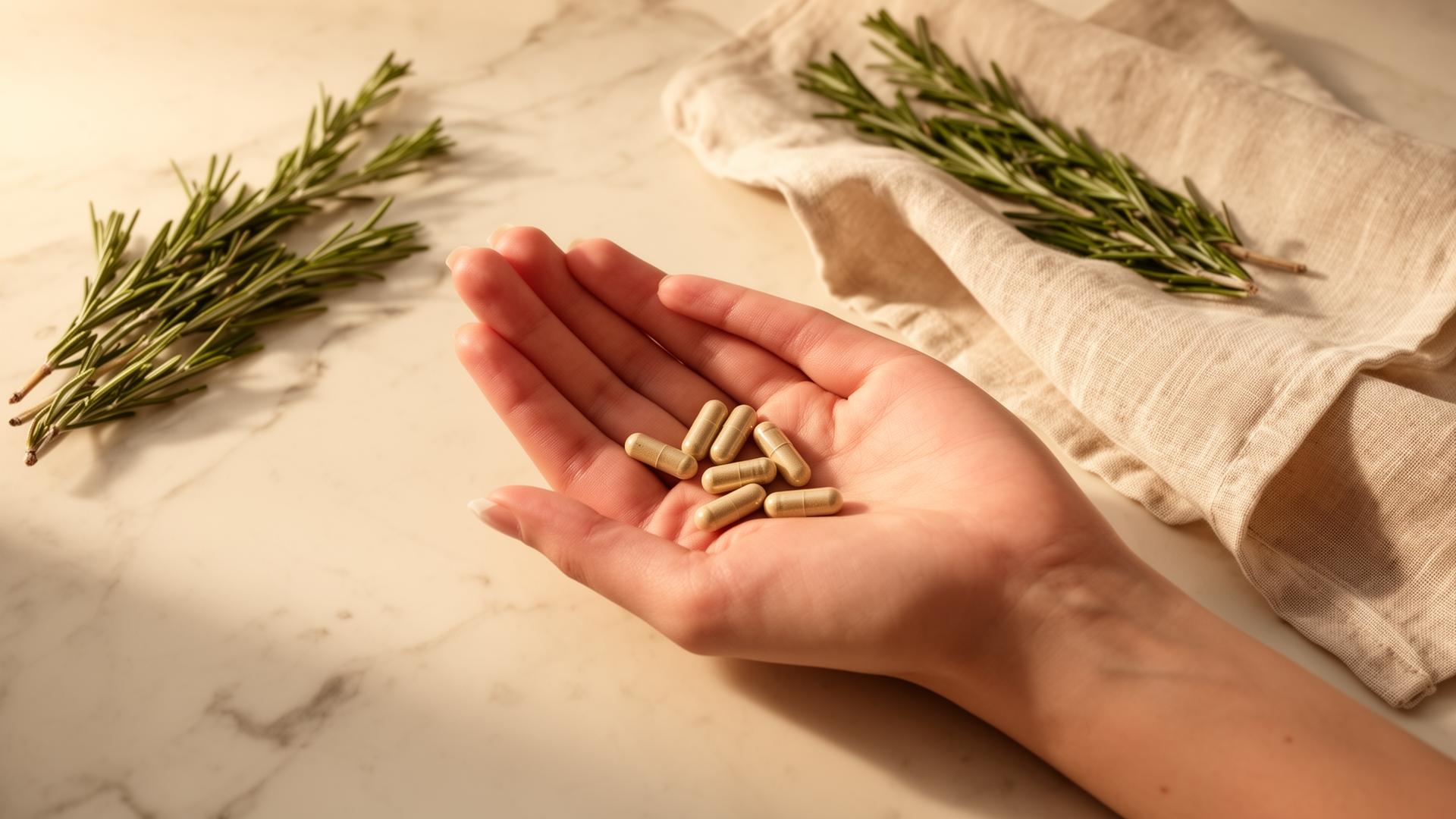 2ahealthylife supplement capsules on marble with natural herbs